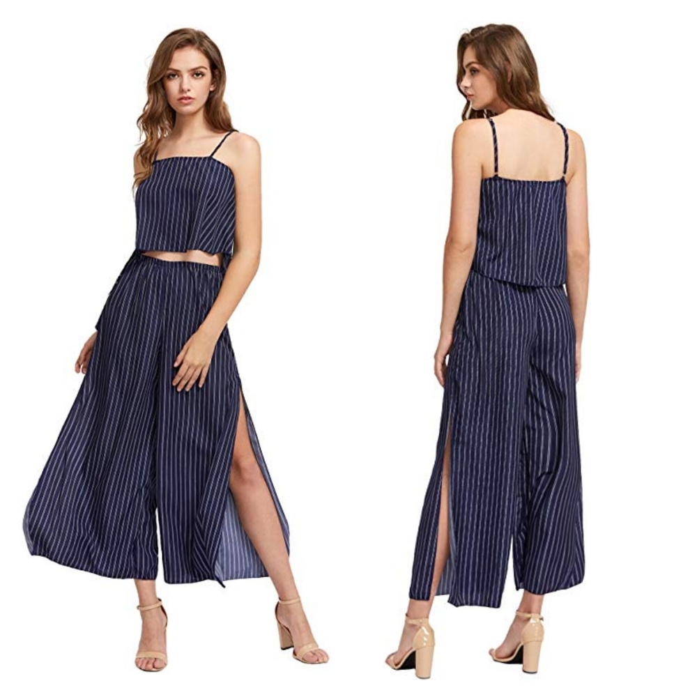 Summer 2 Piece Outfits Sleeveless Crop Cami Top and Pants Sets